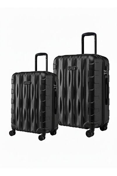 louisiana polo 2'li Valiz Seti Orta Boy - Kabin Boy Siyah-Siyah 1167
