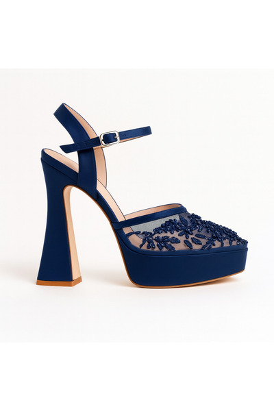 E&L Company YÜKSEK 15cm Lacivert saten Dantelli incili, transparan. Muazzam i...