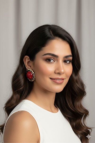 Dorvina Brass Women's Earrings Burgundy Vintage Model Gold Color |   Stylish and Durable Jewelry, Accessory