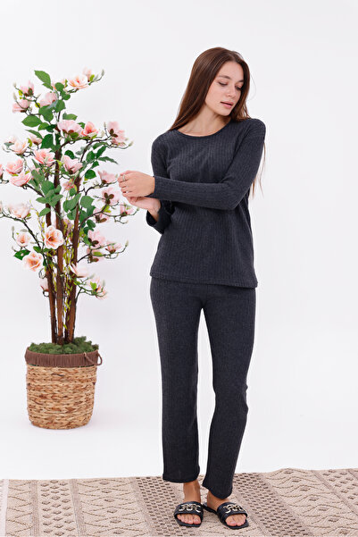 BLACKMORE Women's Anthracite Interlock Winter Cotton Long Sleeve Pajama Set