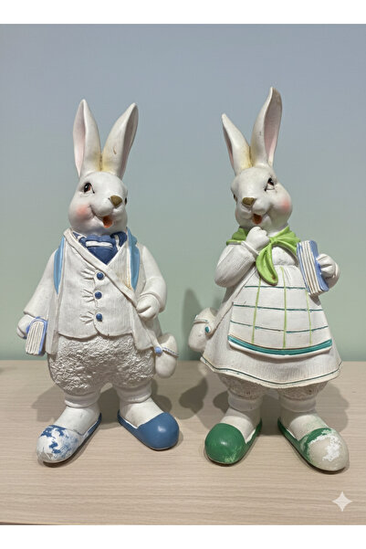 İki Cadı Tasarım 2'Li Paskalya Tavşan Polyester Obje - 22 x 10 x 8 CM
