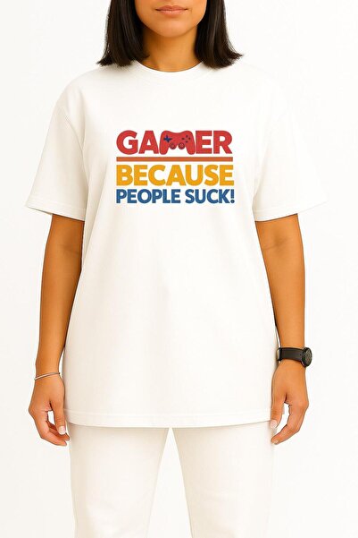 Bahriyeli Collection Oversized I'M the Player because Humans Suck Chest B Printed Unisex T-Shirt