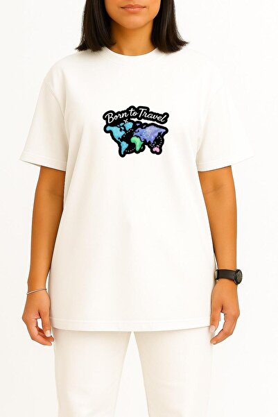 Bahriyeli Collection Oversized Born to Travel - Born to Travel Chest B Printed Unisex T-Shirt