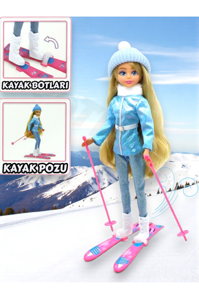 YILDIRIM OYUNCAK Aksesuarlı Kayak Takımlı 30 cm Kız Oyuncak Kayak Seti