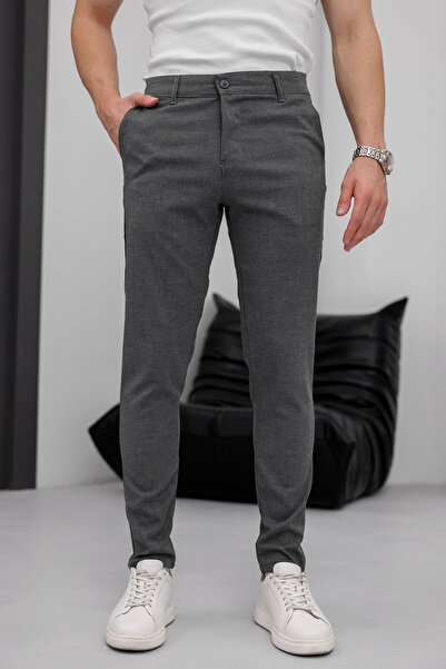 MODAMESTO Men's Smoked Slim Fit Stretch Fabric Fabric Trousers