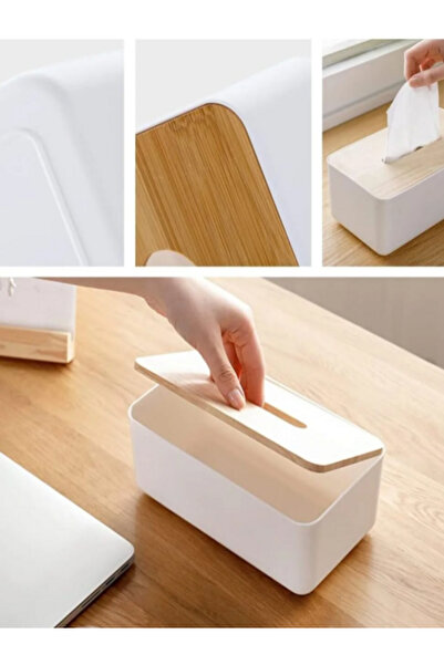 NiHaLCo 2-Piece Bamboo Lid Napkin Holder Presentation Holder Decorative Desktop Organizer Napkin Box