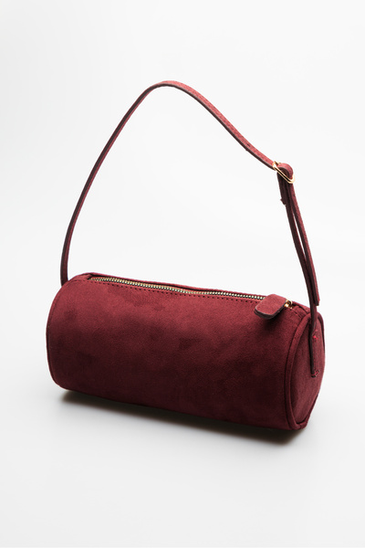 Shkup Borda Suede Cylinder Model Zipper Closure Women's Hand and Shoulder Bag