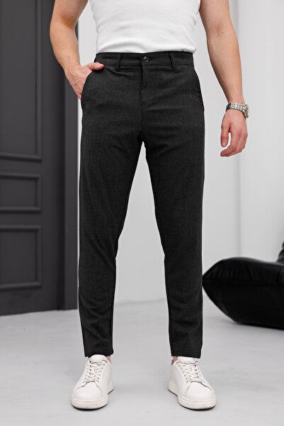 MODAMESTO Men's Anthracite Slim Fit Stretch Fabric Fabric Trousers