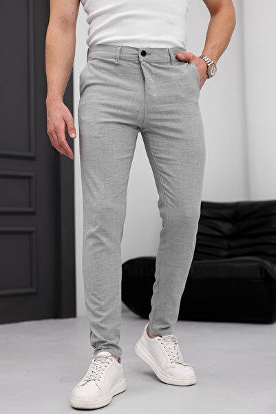 MODAMESTO Men's Gray Slim Fit Stretch Fabric Fabric Trousers