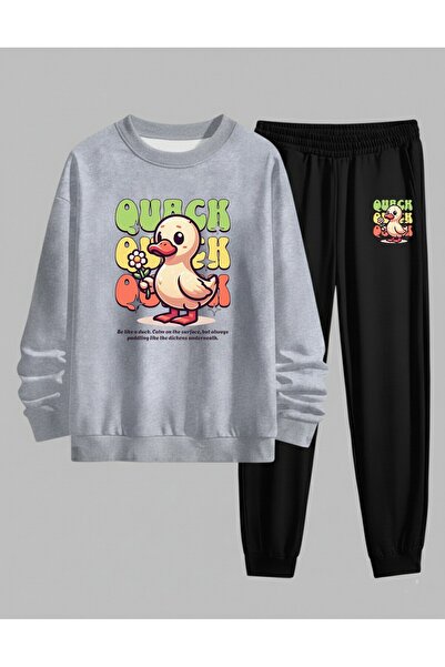 LORVEX Swea tricou pentru fete - Set de trening cu gât rotund QUACK imprimat ...