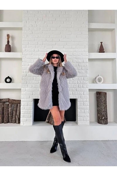 RFK Butik Women's Soft Textured Lolita Fur Coat - Gray