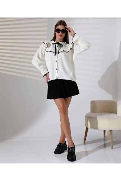 RFK Butik Women's Skirt Top with Bow Detail Pinterest Hijab Cardigan - White