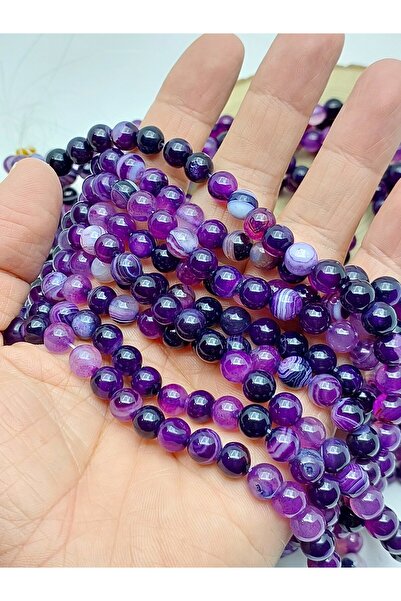 Yasamtohumu Piatra de agat violet Dizi 8mm – Potrivită pentru realizarea de b...