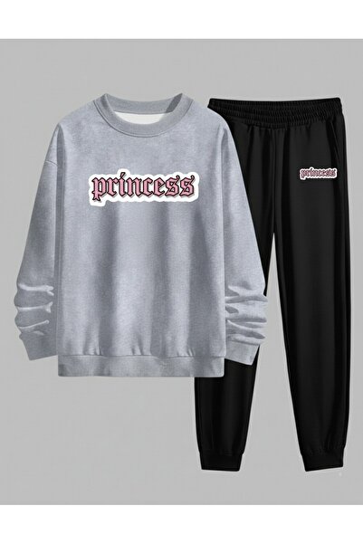 LORVEX Swea tricou pentru fete - Set de trening cu gât rotund PRINCESS imprim...