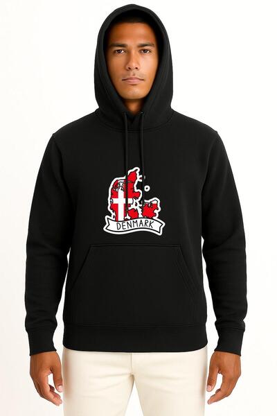 Bahriyeli Collection بغطاء رأس سترة دنماركية تحمل خريطة وعلم دنمارك مطبوع للج...