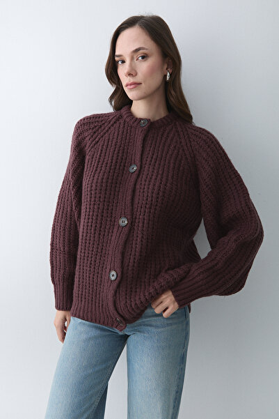 Laluvia Burgundy 5 Button Cardigan - 251061