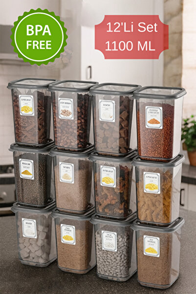 DOVİHOME Set of 12 Square Long Food Storage Containers with Leakproof Lids Anthracite 12X1.10 Lt with Label Gift