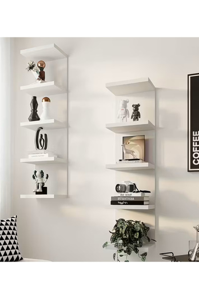 HomeBasics Katmanlı 5 Katlı Ahşap Duvar Rafı Depolama Rafı Beyaz 1 Adet