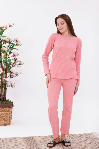 BLACKMORE Women's Pink Interlock Winter Cotton Long Sleeve Pajamas Set