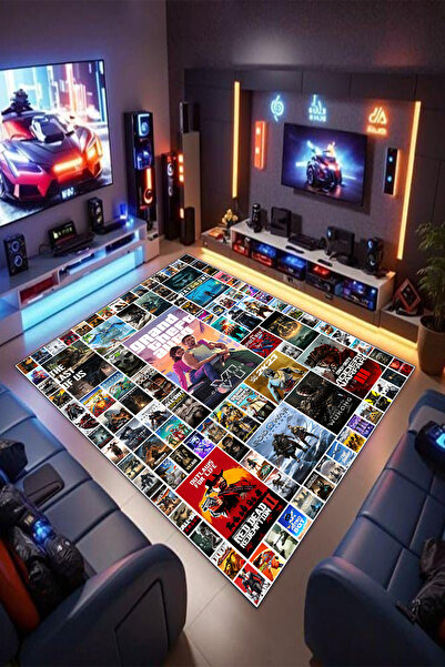 Reyhani PSP CD KARISIK Desenli Kaymaz Taban Makinede Yıkanabilir Gamıng Salon...