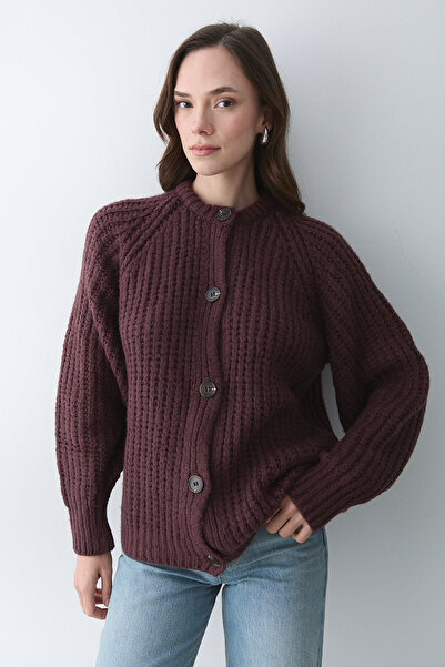 Laluvia Burgundy 5 Button Cardigan - 251061