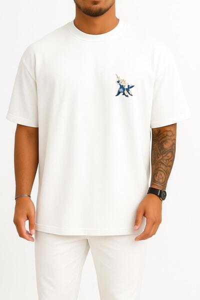 Bahriyeli Collection قصة فضفاضة تي شيرت أوشاووت سيب مطبوع للجنسين