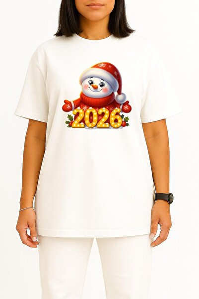 Bahriyeli Collection Oversized 2026 New Year Christmas Chest Printed Unisex T-Shirt