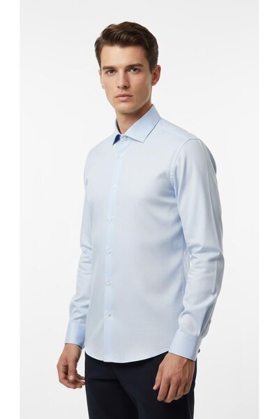 Plus Scorpion Чоловіча біло-синя сорочка Slim Fit – Plus Scorpion, офісний та повсякденний стильний комплект, не потребує прасування