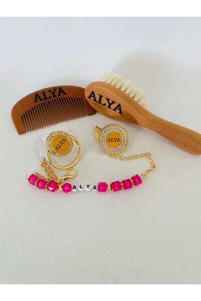 LİFİİ KİŞİYE ÖZEL TASARIMLI İSİMLİ-ŞEFFAF EMZİK-EMZİK ZİNCİRİ-BEBEK TARAK-BEBEK FIRÇASI TARAĞI-ORGANİK