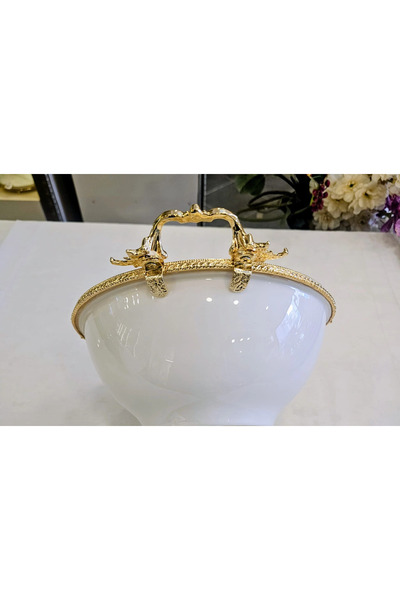 MaviDamla Cast Edge Frameded Footed Porcelain Bowl Gold 26 cm