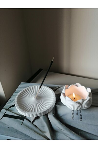 ZUYKA HOME Lotus tealight mumluk ve Çiçek tütsülüğü 2 li dekoratif set