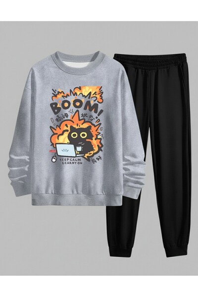 LORVEX Unisex Çocuk Swea tricou - Set de trening cu gât rotund KEEP CALM impr...