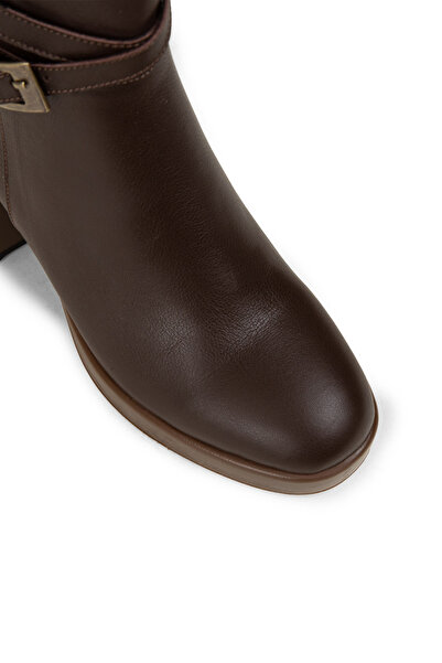 Deery Women's Genuine Leather Brown Zippered Boots