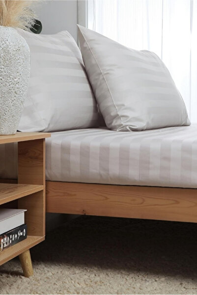 VESSİNOHOME Calmia Series Single Striped Satin Fitted Sheet - Soft, Shiny, Non-Slip Premium Fabric