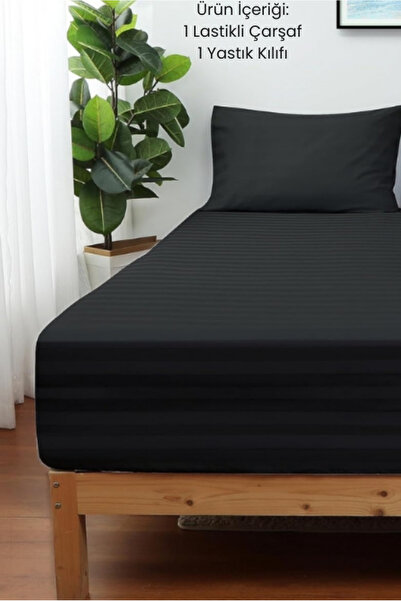 VESSİNOHOME Calmia Series Single Striped Satin Fitted Sheet - Soft, Shiny, Non-Slip Premium Fabric