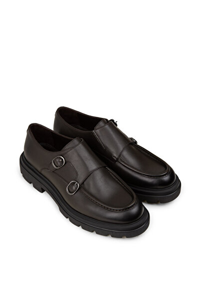 Deery Men's Genuine Leather Khaki Double Buckle Casual Shoes