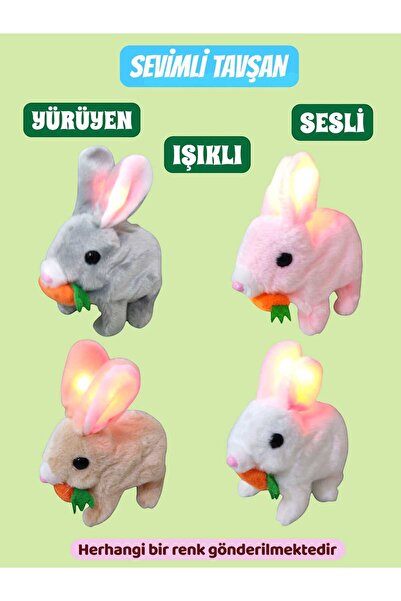 Joyfer Sesli Işıklı Hareketli Yürüyen Sevimli Havuçlu Peluş Tavşan 18x17x9 Cm 1 Adet