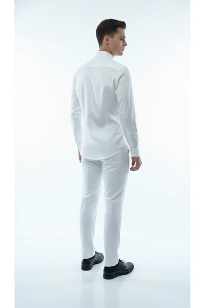 Plus Scorpion Ανδρικό πουκάμισο Classic εφαρμοστό – Ύφασμα που αναπνέει, κομψό πουκάμισο γραφείου, λευκό/μαύρο