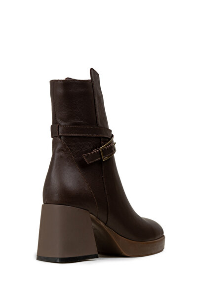 Deery Women's Genuine Leather Brown Zippered Boots