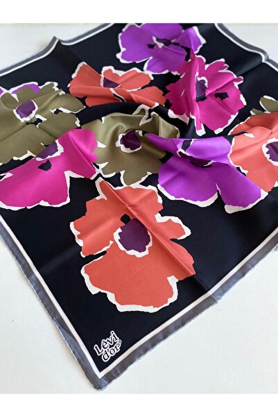 Levidor وشاح تيفيل من الحرير الخالص 49688 نمط أسود مختلط