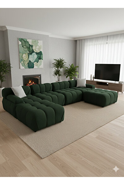 Artex Hazzy 6 modül köşe takımı bukle yeşil