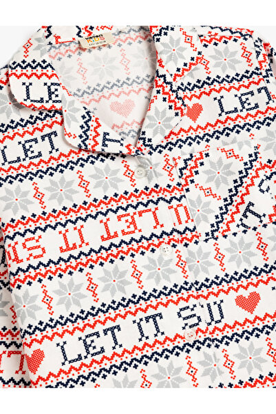 Koton New Year's Print Cotton Long Sleeve Pajama Top