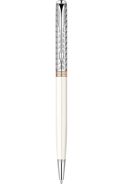 Parker قلم حبر جاف سونيت سليم، معدني، وحواف كروم وردية لؤلؤية - معبأ في علبة هدايا-5821