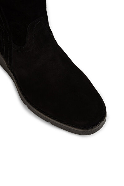 Deery Women's Genuine Suede Black Wedge Heel Boots