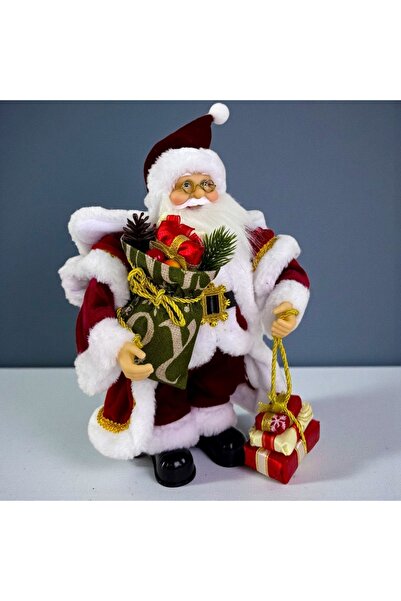 velve Animated Santa Claus singing and dancing, with gift package and festive bouquet, 35 cm, Red-White