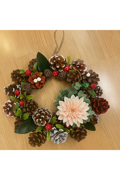 Marrone Yılbaşı Kapı Süsü Noel Pembe Çiçekli