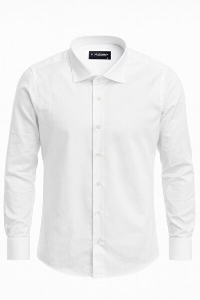 Plus Scorpion Ανδρικό πουκάμισο Classic εφαρμοστό – Ύφασμα που αναπνέει, κομψό πουκάμισο γραφείου, λευκό/μαύρο