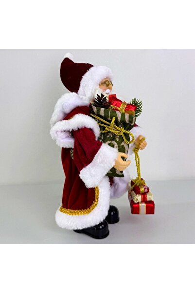 velve Animated Santa Claus singing and dancing, with gift package and festive bouquet, 35 cm, Red-White