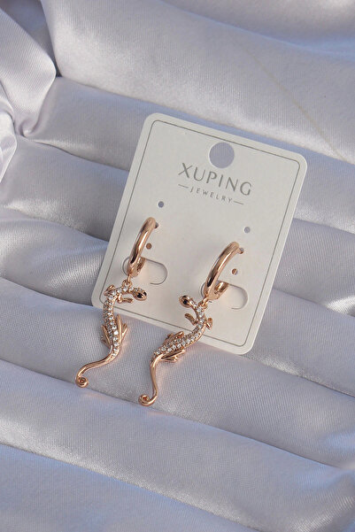HarmonyAura Xuping Rose Color Zircon Jewelled Lizard Model Hoop Earrings