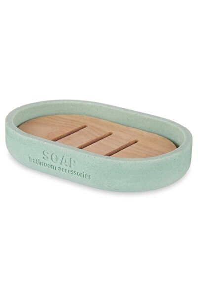 OEM Modern resin soap dish with bamboo insert, pastel green, 8.5x12.5x12.5x2.5 cm